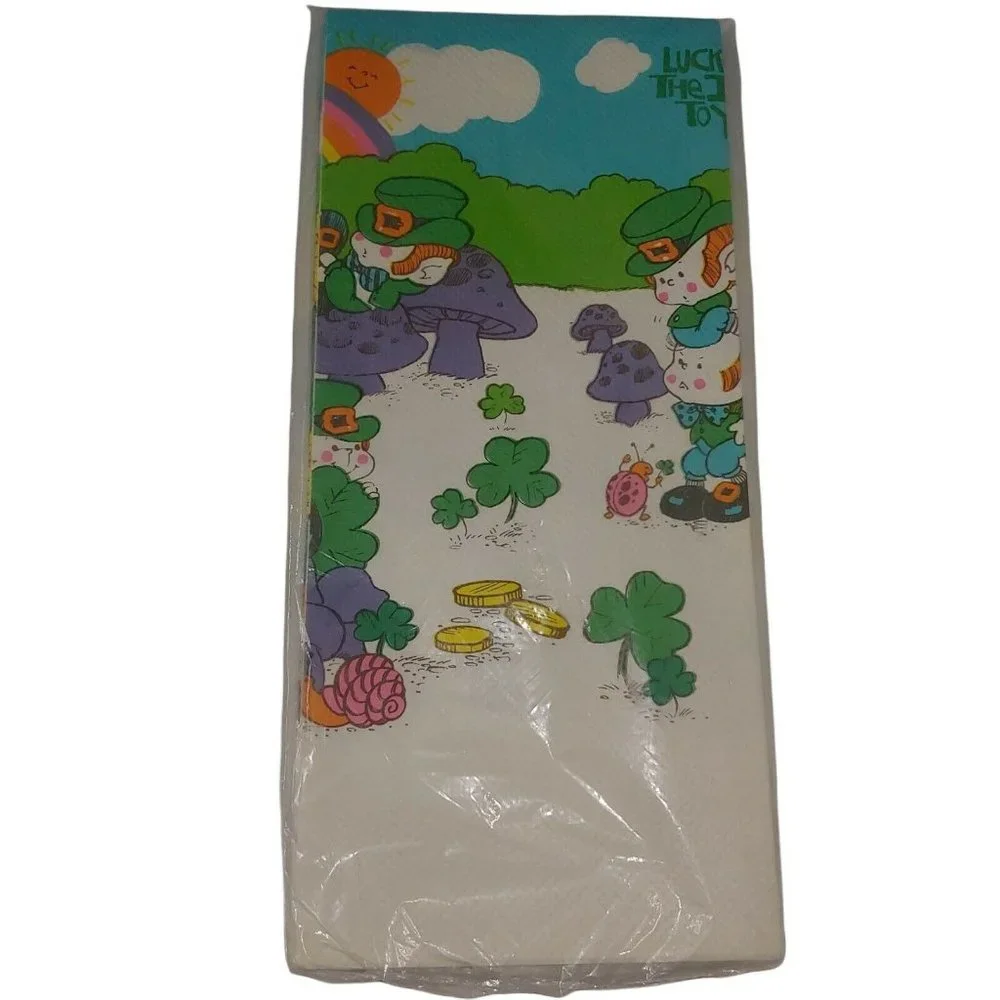 Vintage American Greetings St Patricks Day Tablecloth Paper Shamrock Leprechaun